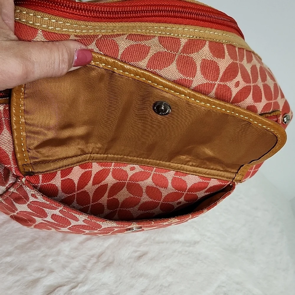 Fossil Orange Patterned Crossbody Bag with Tan Straps